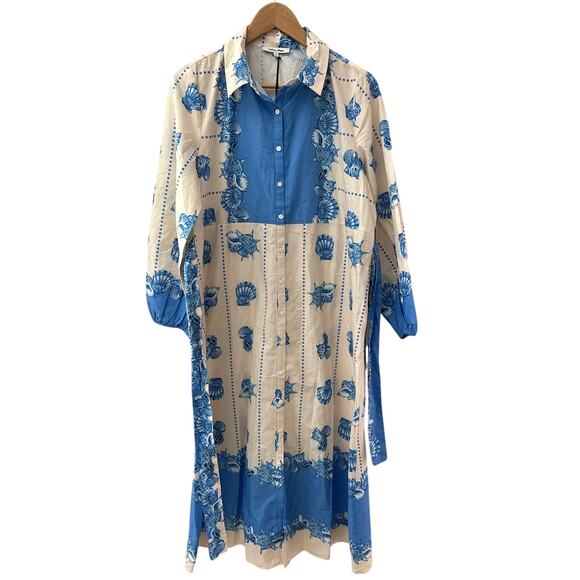 Celina Moon Long Sleeve Bell Print Midi Dress Sky Blue Size Large - Picture 3 of 13